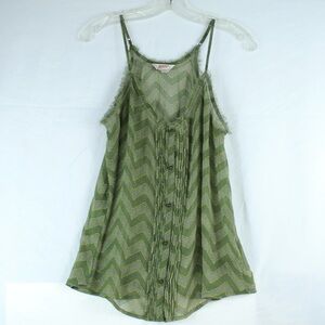 Arizona Jean Company Green Spaghetti Strap Button Up Blouse Womens Size L